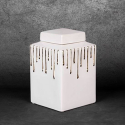 Pojemnik ceramiczny LUIS z motywem cieknącej złotej farby