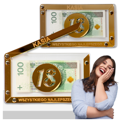 Złota koperta na pieniądze urodziny 18 30 chrzest, ślub, prezent otwierana