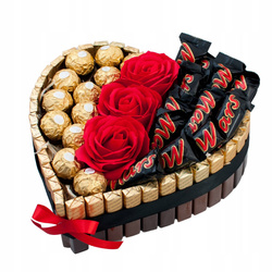 Serce z merci ferrero prezent dla niej róże box