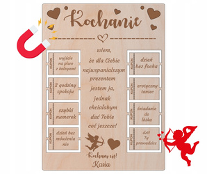 PREZENT KUPONY DREWNIANA TABLICZKA DLA ŻONY MĘŻA GRAWER + MAGNES WALENTYNKI