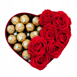 Serce z ferrero rocher prezent dla kobiety róże