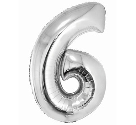 Balon foliowy Cyfra 6 srebrna 92 cm