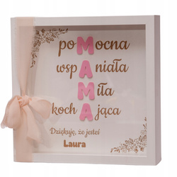 Ramka 3D z grawerem – personalizowany prezent na Dzień Mamy biało różowa