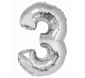 Balon foliowy Cyfra 3 srebrna 92 cm