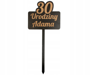 Czarny topper na tort, urodziny, 20, 30, 40, 50 cyfra tabliczka